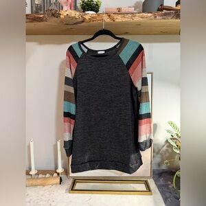 NWOT Egs California Lightweight Dark Heather Crew Neck Colorblock Stripe Sweater